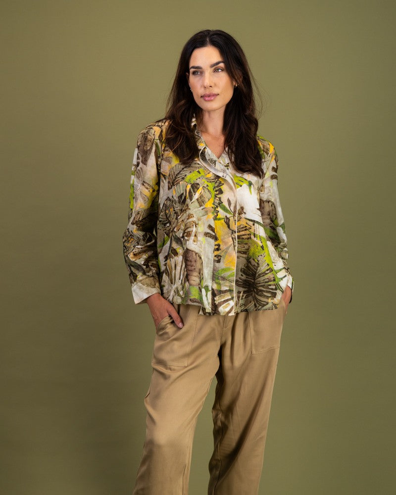 Ruffle Front Shirt in Tonal Nature