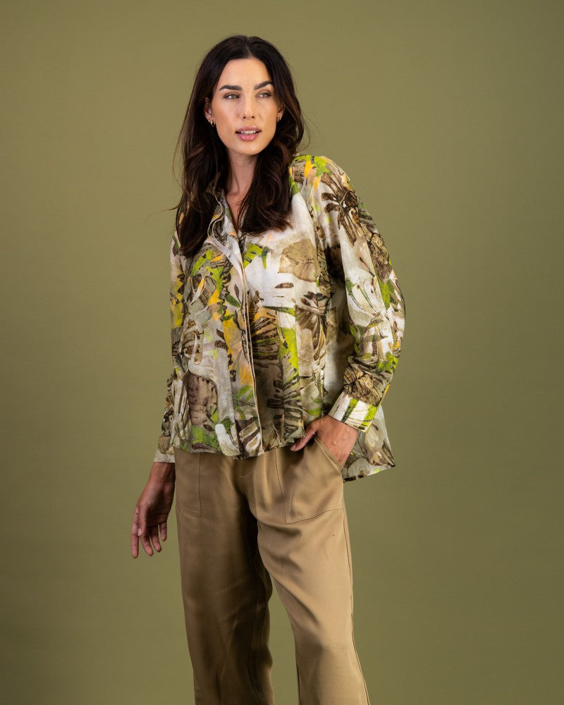 Ruffle Front Shirt in Tonal Nature