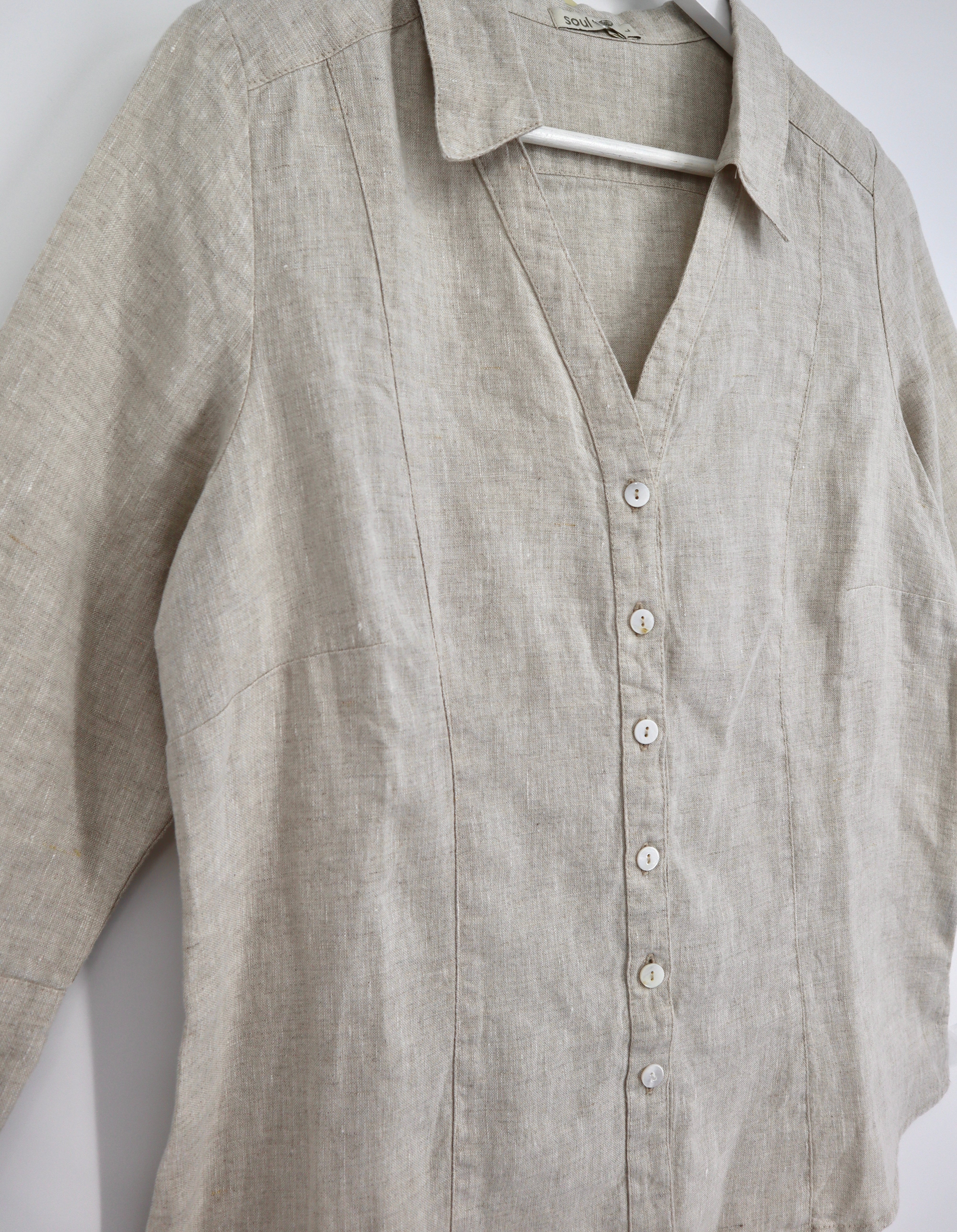 Linen Panel Button Down Shirt in Natural