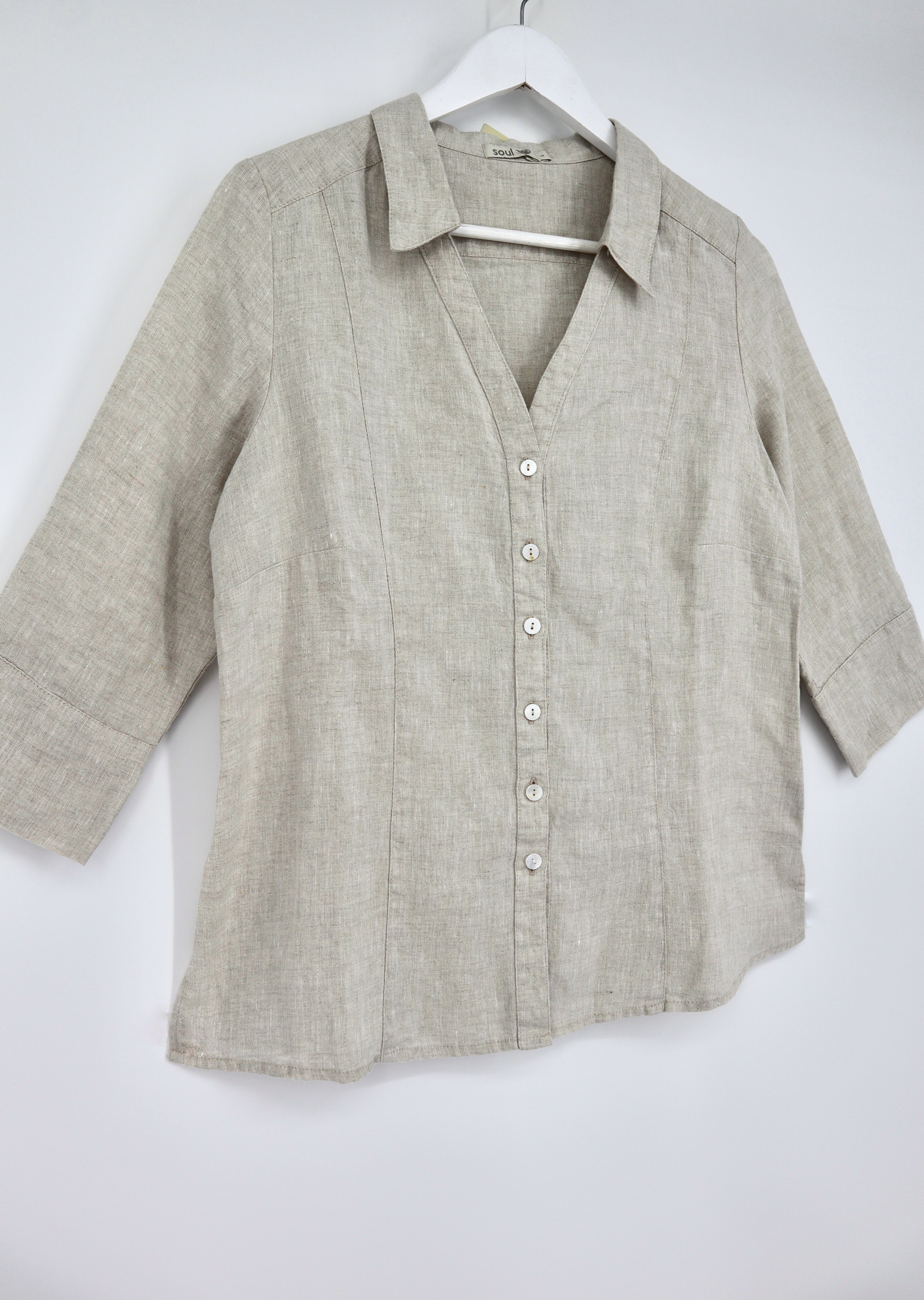 Linen Panel Button Down Shirt in Natural