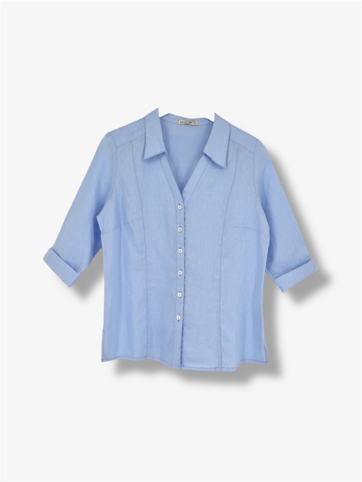 Linen Panel Button Down Shirt in Sky