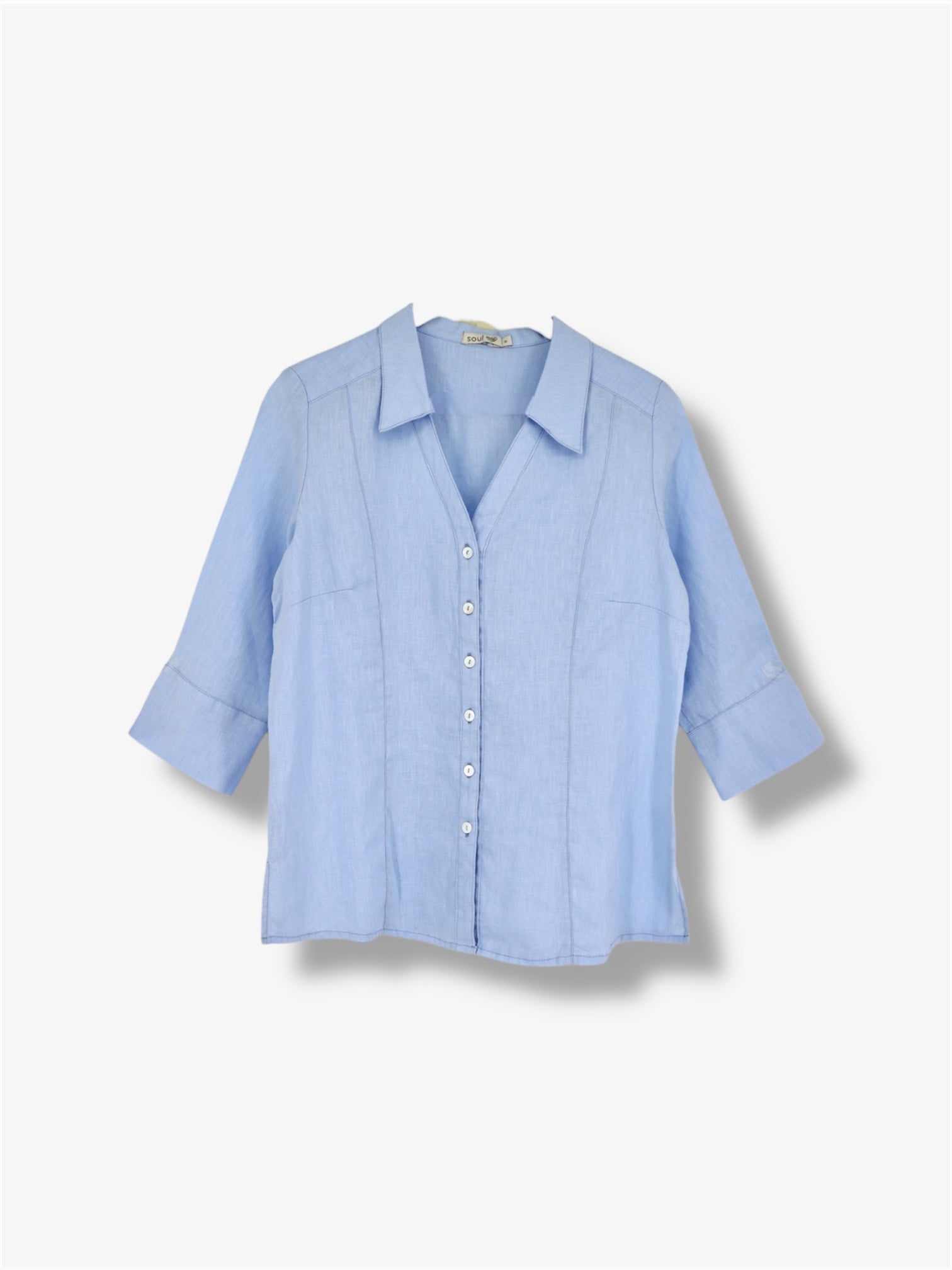 Linen Panel Button Down Shirt in Sky