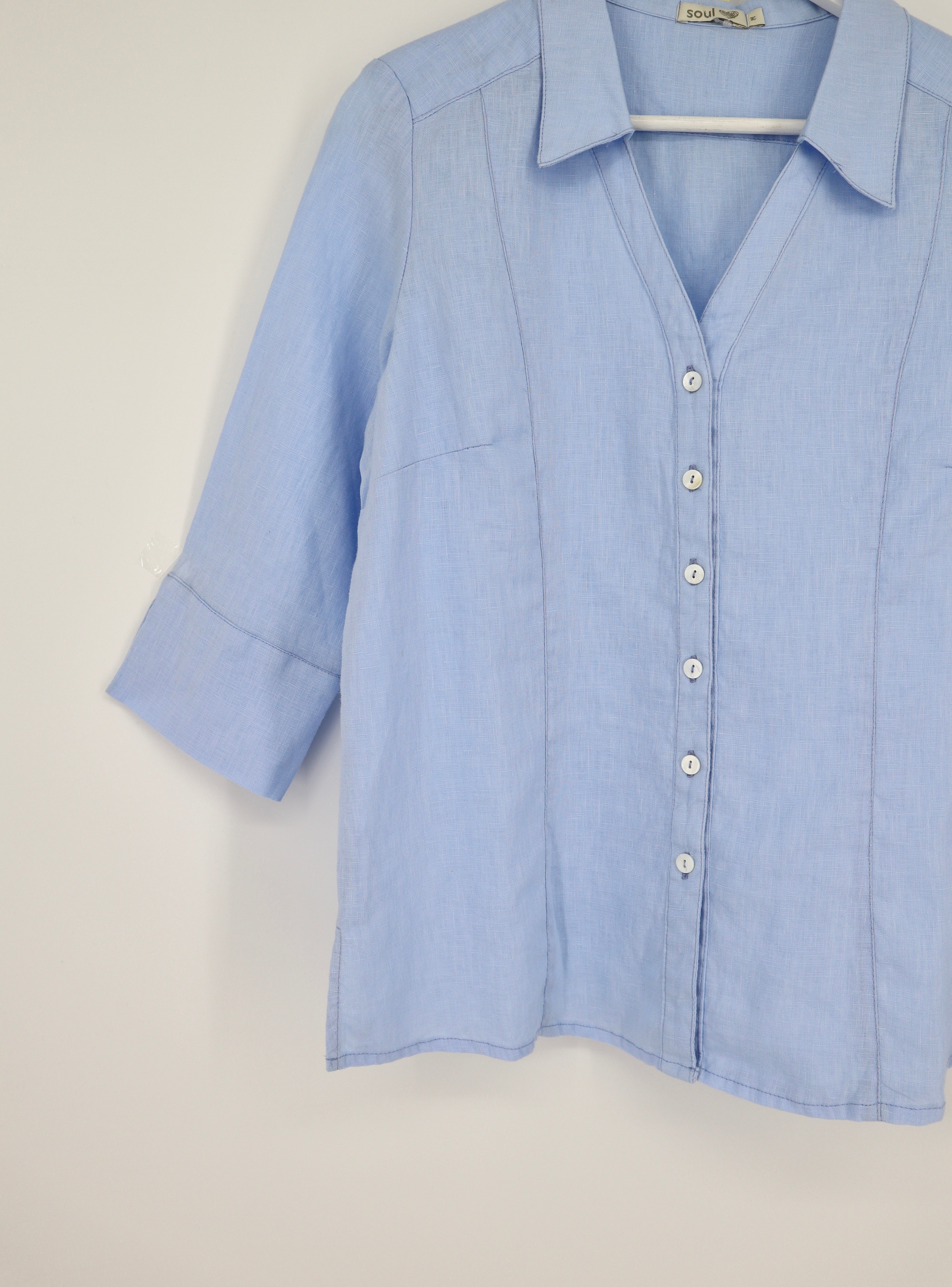 Linen Panel Button Down Shirt in Sky