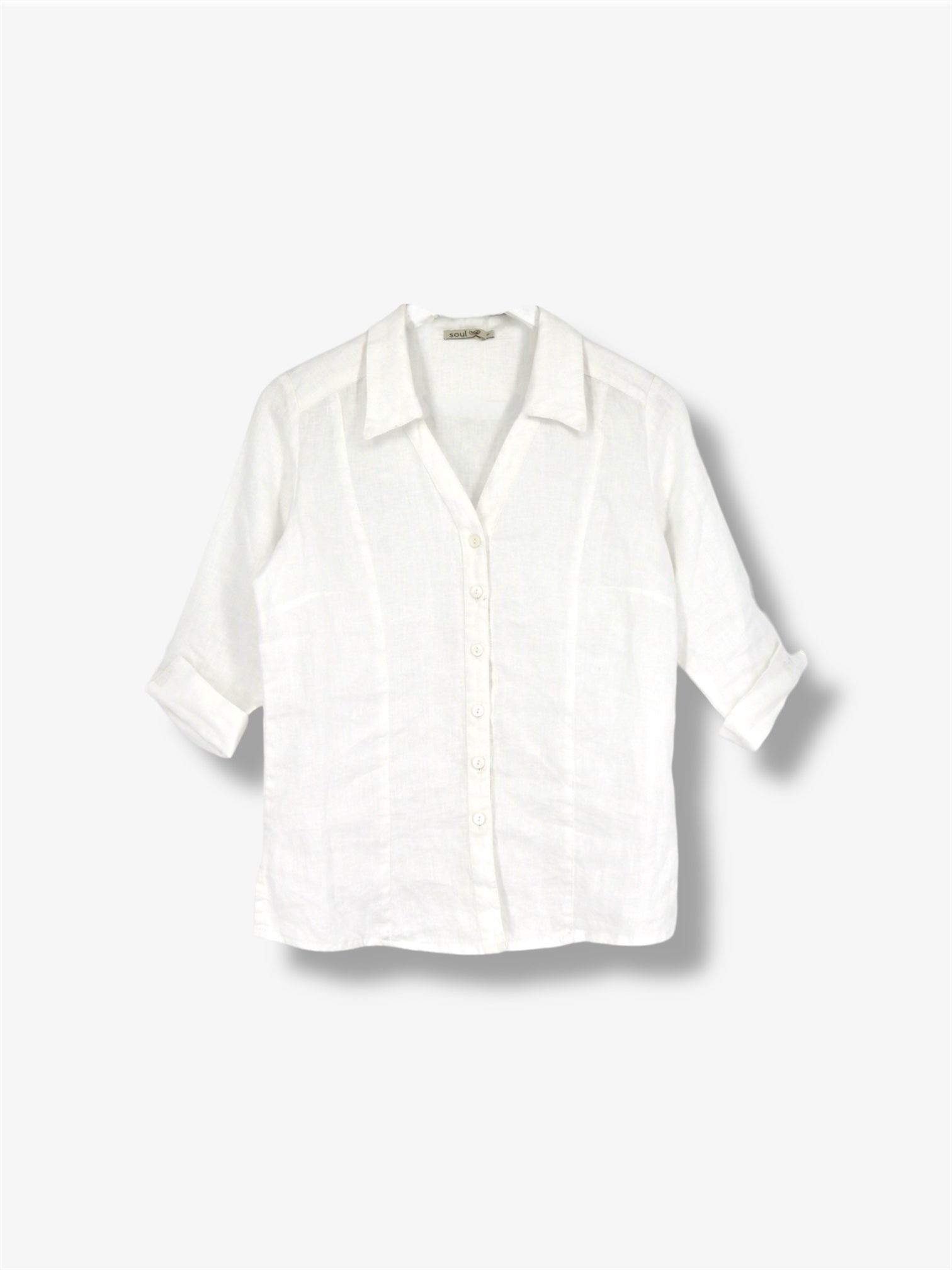 Linen Panel Button Down Shirt in White