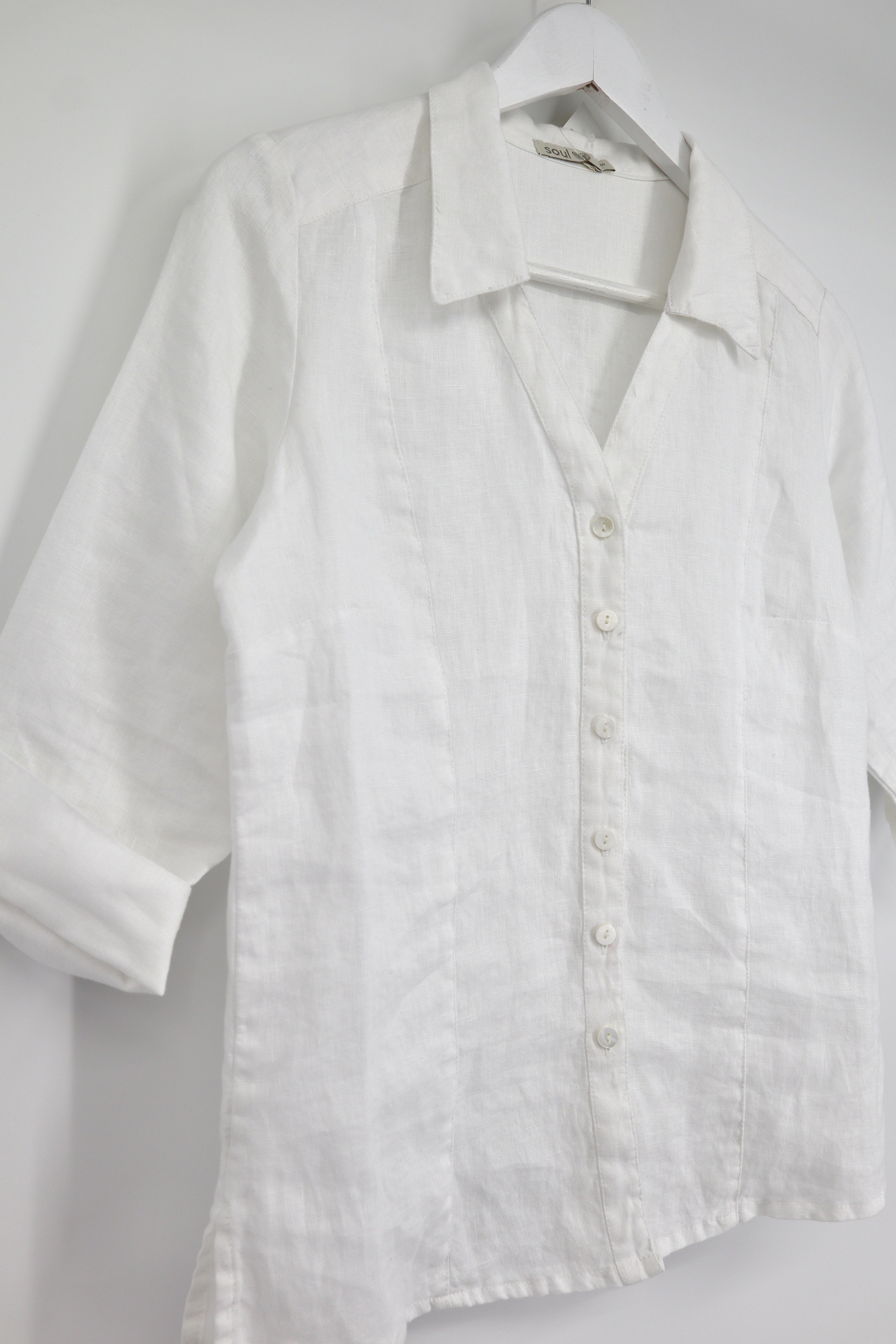 Linen Panel Button Down Shirt in White
