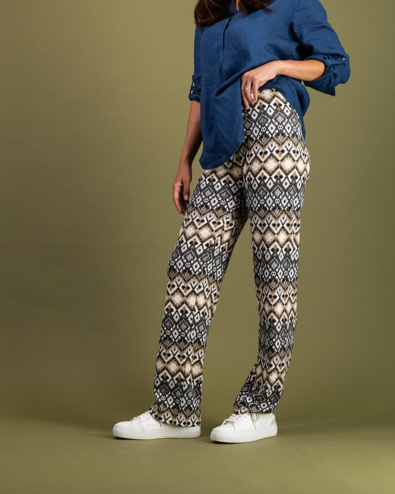 Wide Leg Print Pant in Earthy Geo