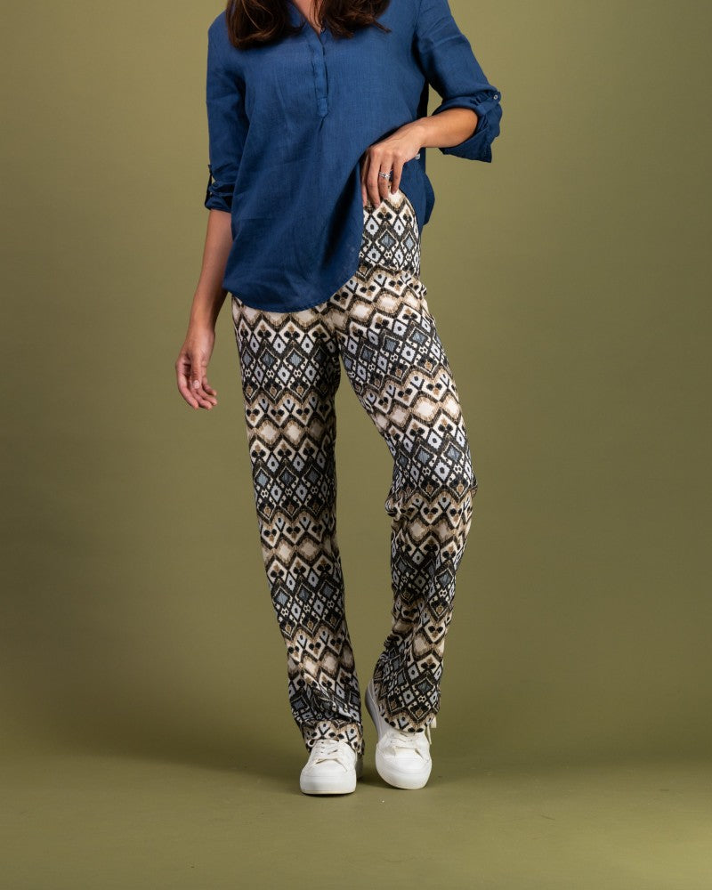 Wide Leg Print Pant in Earthy Geo
