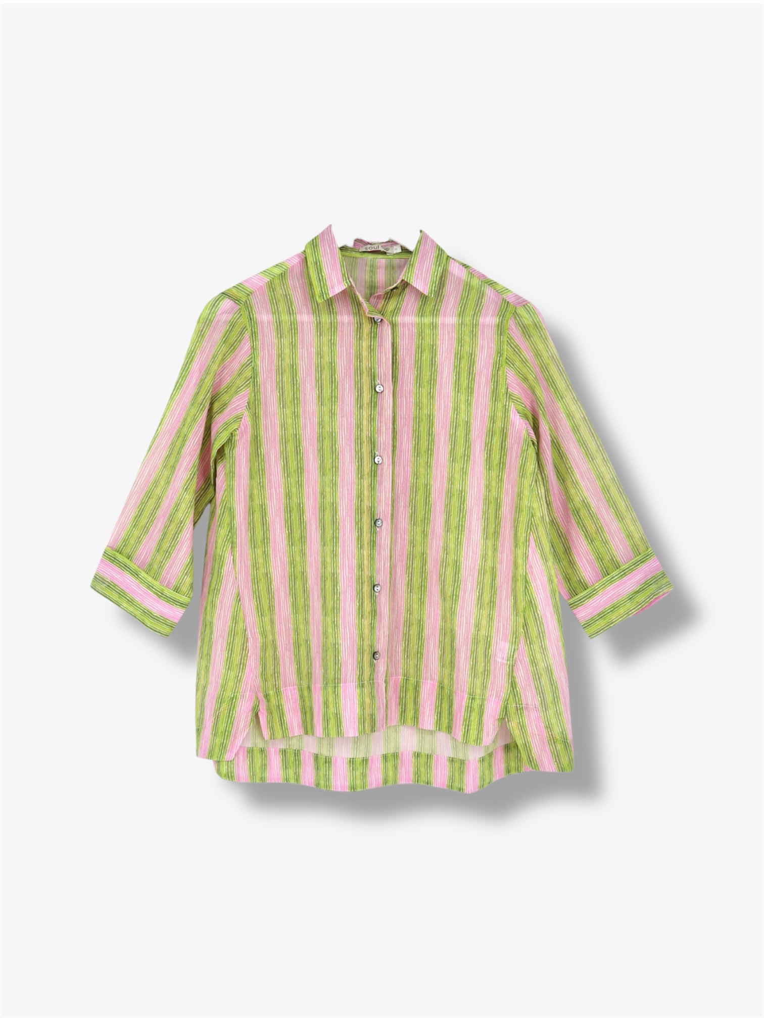 Green & Pink Striped Shirt