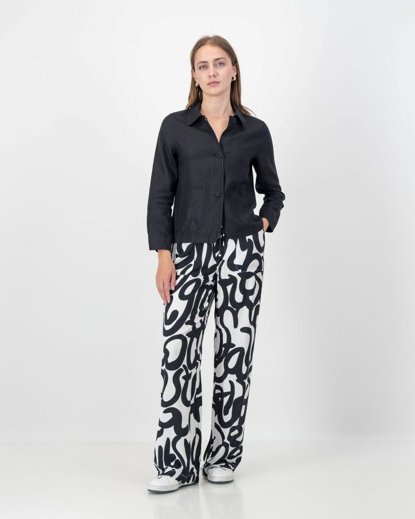 Linen Collar Jacket in Black