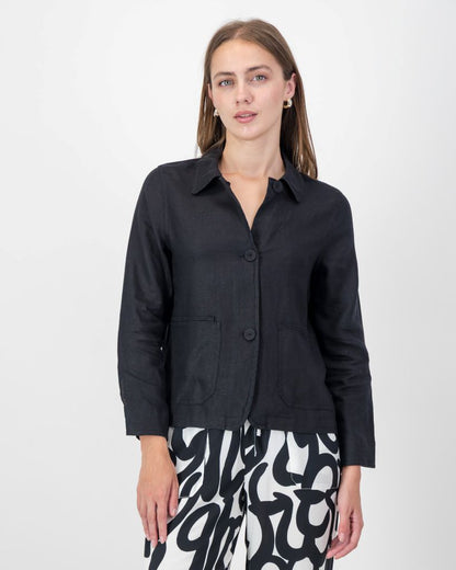 Linen Collar Jacket in Black