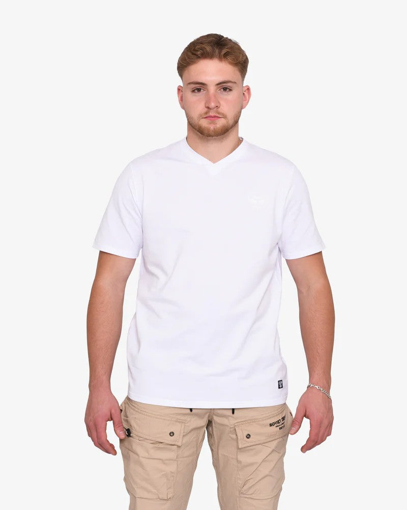 Bold SS V-Neck Tee in White