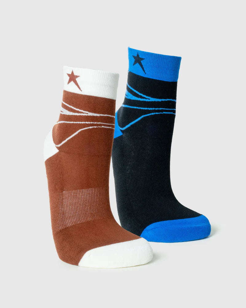 Crane 2pk Two Toned Socks in Choc/Cream & Black/Blue