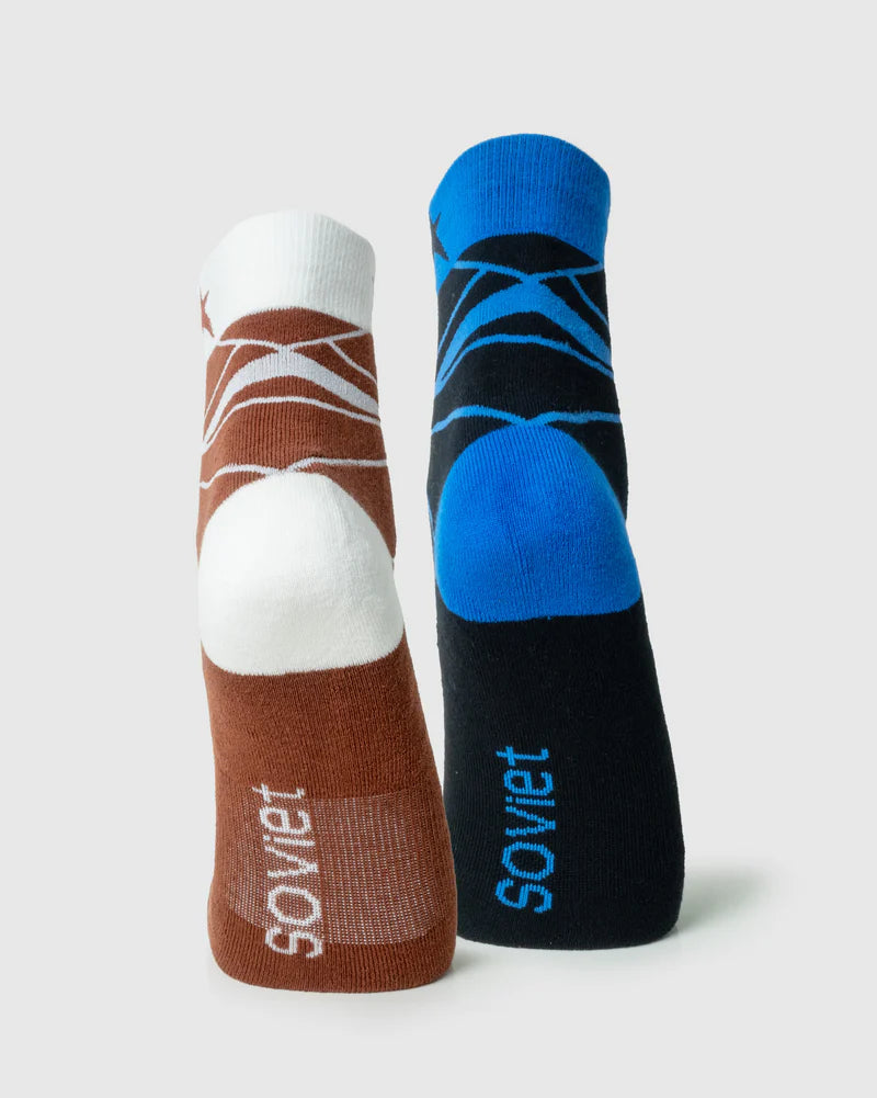 Crane 2pk Two Toned Socks in Choc/Cream & Black/Blue