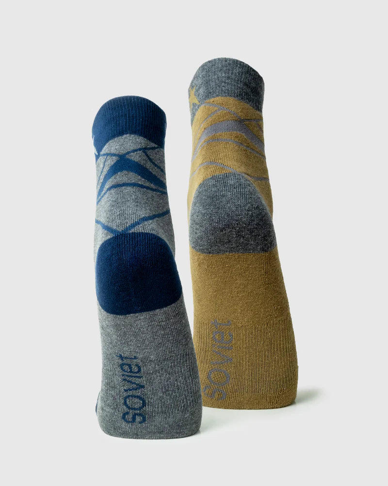 Crane 2pk Two Toned Socks in Navy/Charcoal & Charcoal/Olive