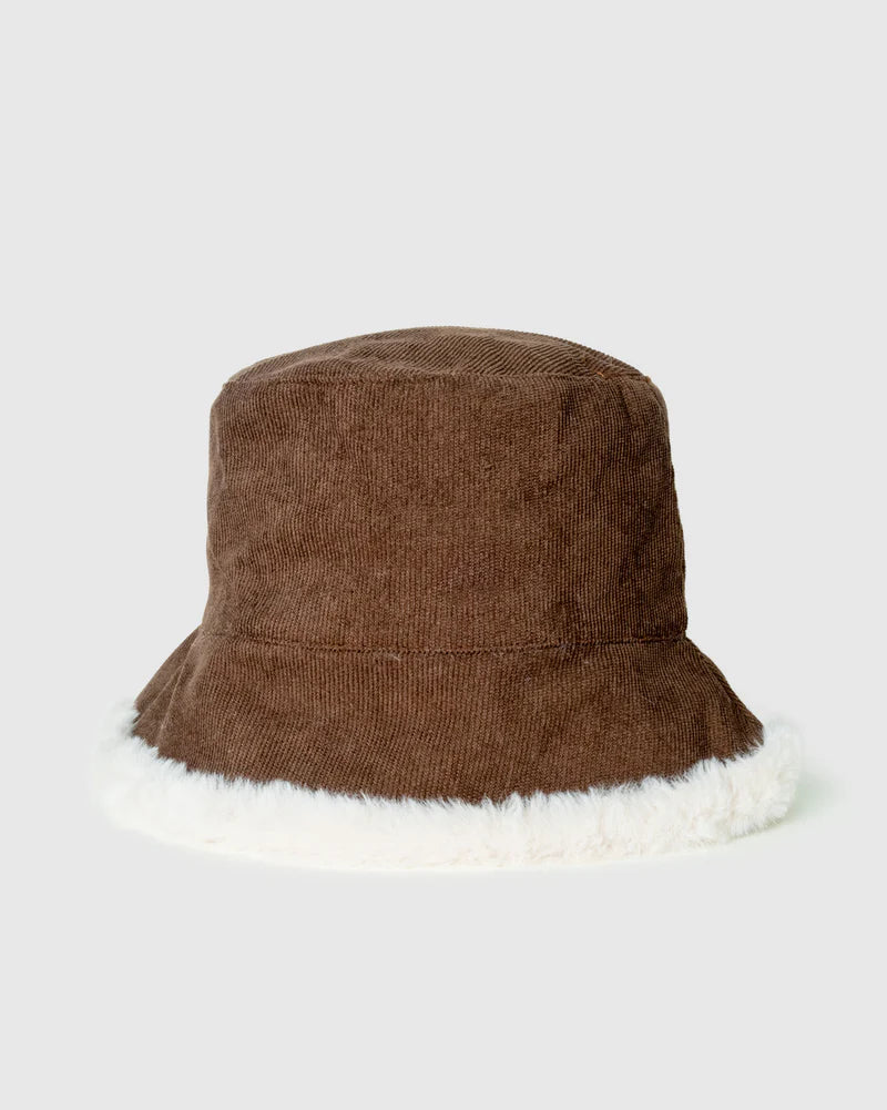 Liberty Corduroy/Fur Bucket Hat in Chocolate