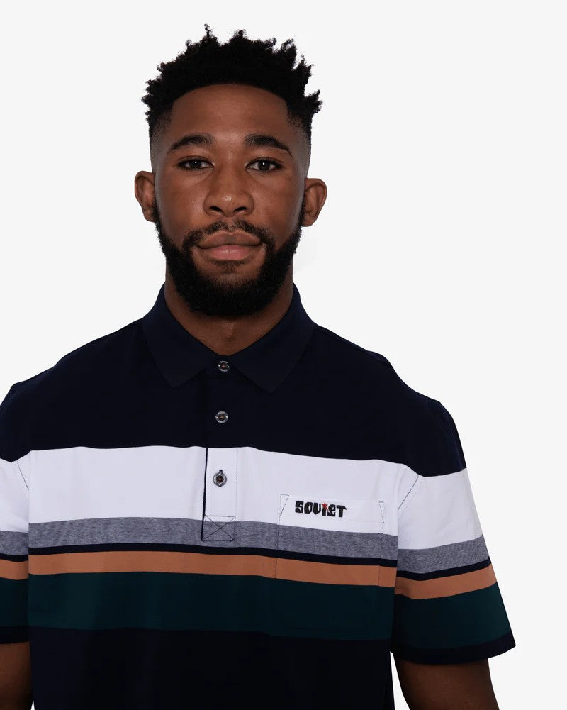 Nappa SS Stripe Golfer in Navy