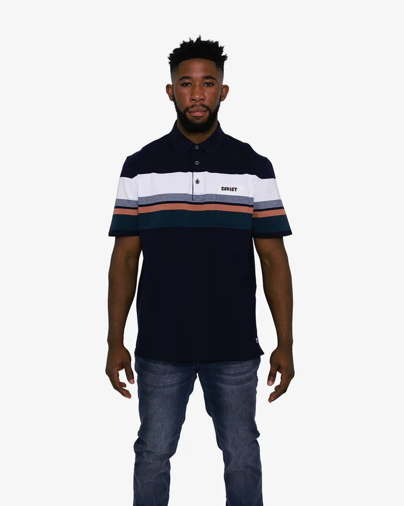 Nappa SS Stripe Golfer in Navy