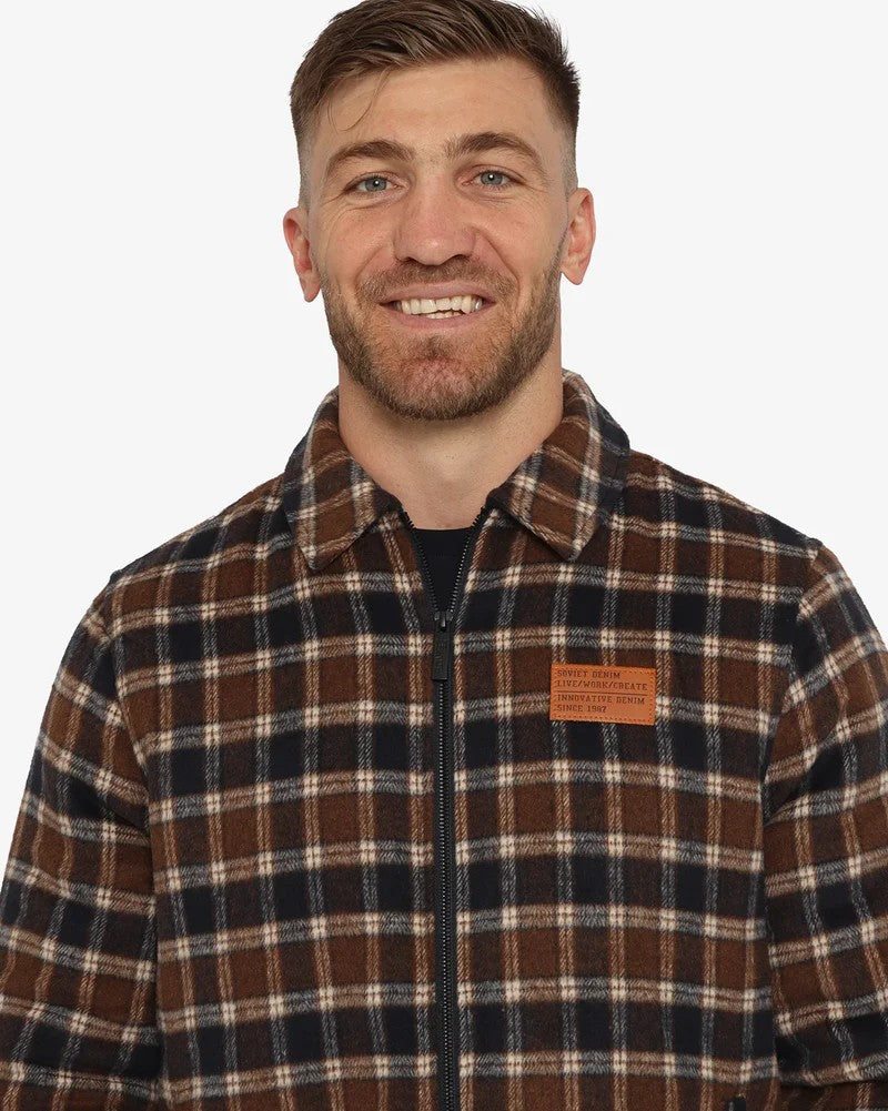Sylas Zip Check Jacket in Navy