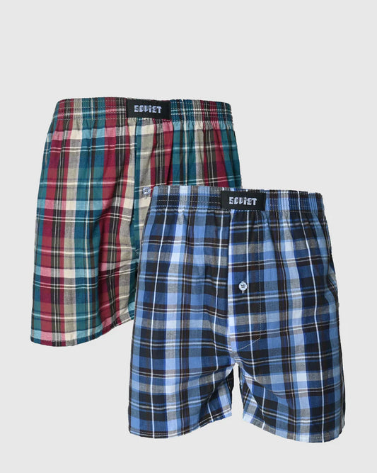 Wayne Woven Check Boxer Shorts in Navy / Multi