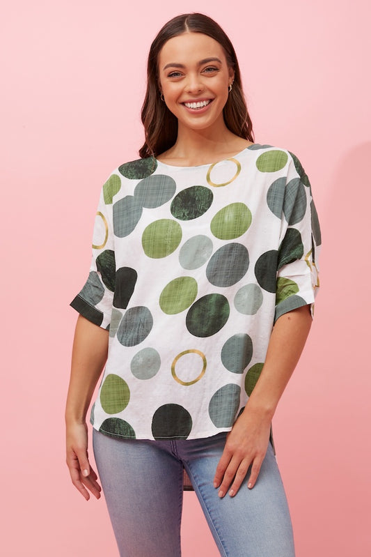 Half Sleeve Polka Dot Top in Green