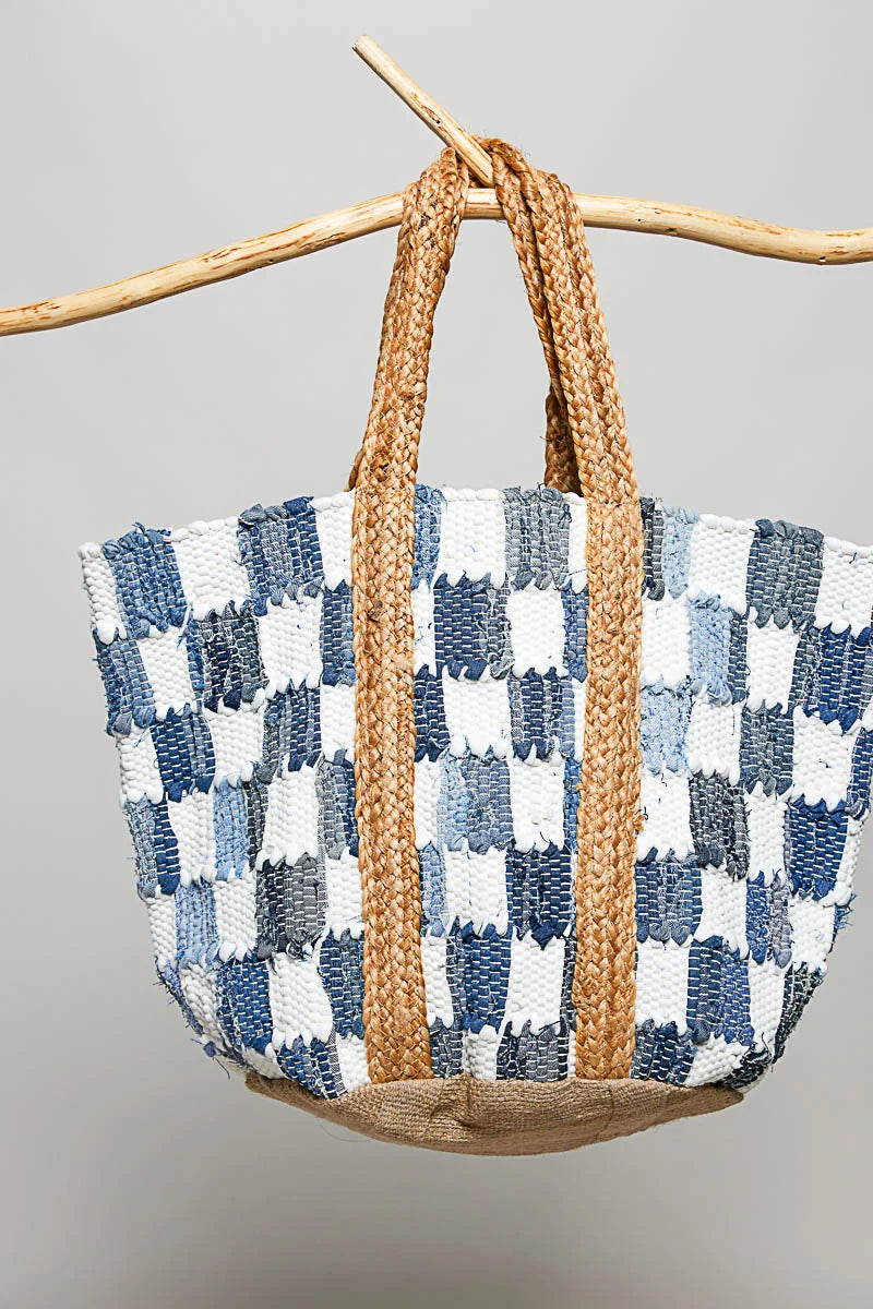 Denim Patch Bag in Blue & White