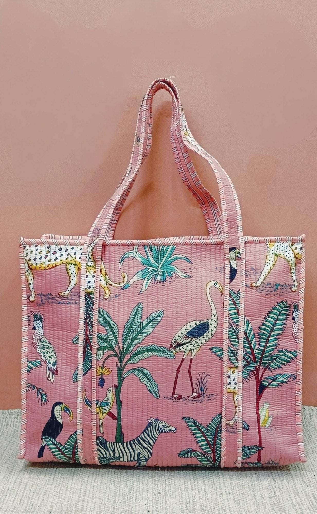 Cotton Boxy Bag in Peach Jungle Print