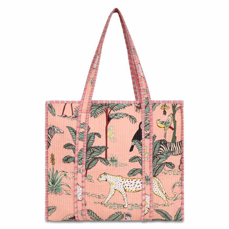 Cotton Boxy Bag in Peach Jungle Print