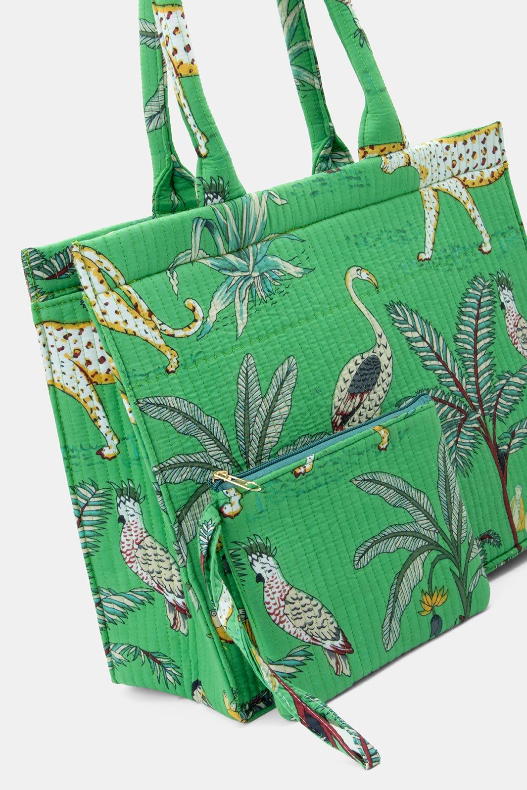Cotton Boxy Bag in Green Jungle Print