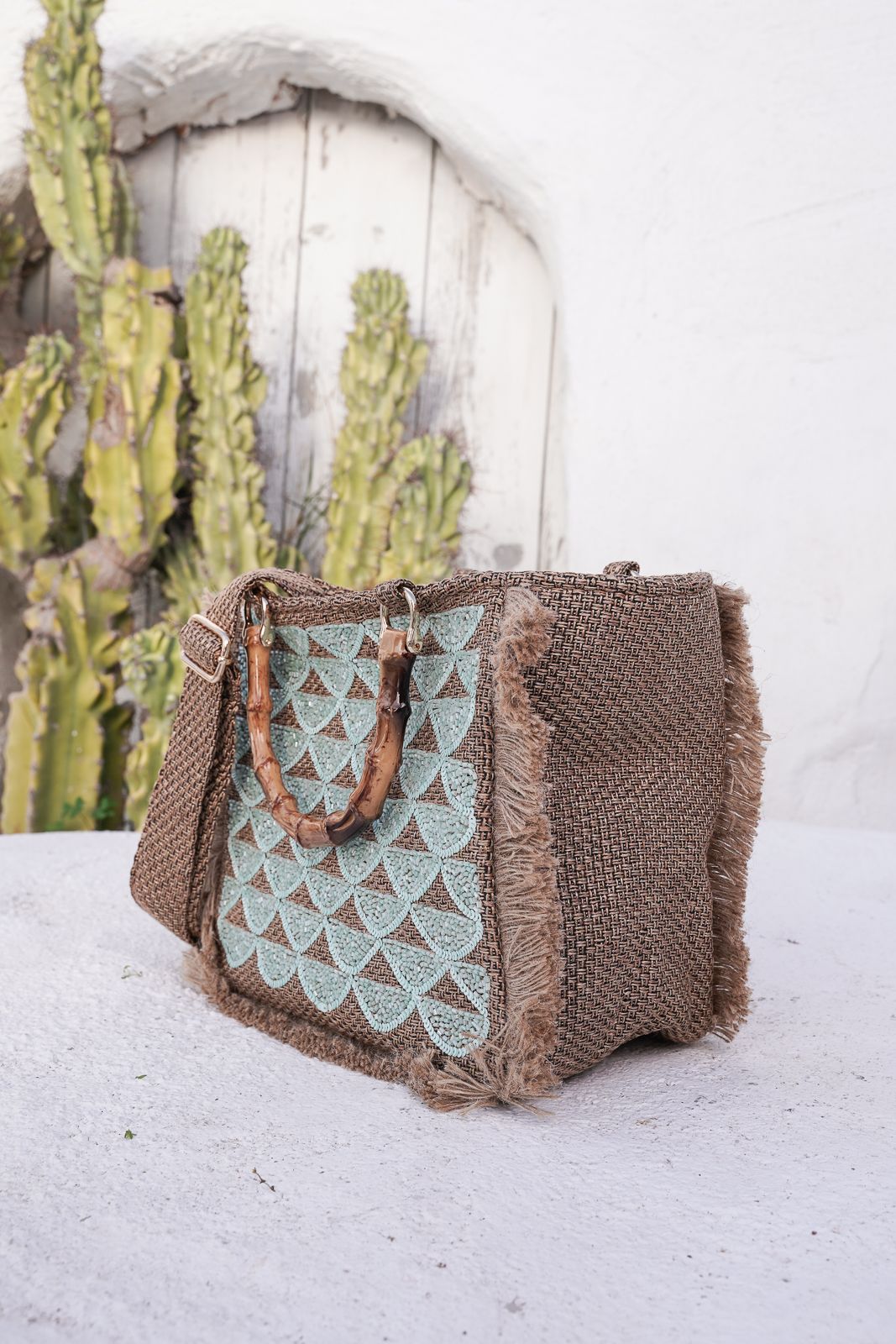 Scalloped Sequin Bag in Aqua