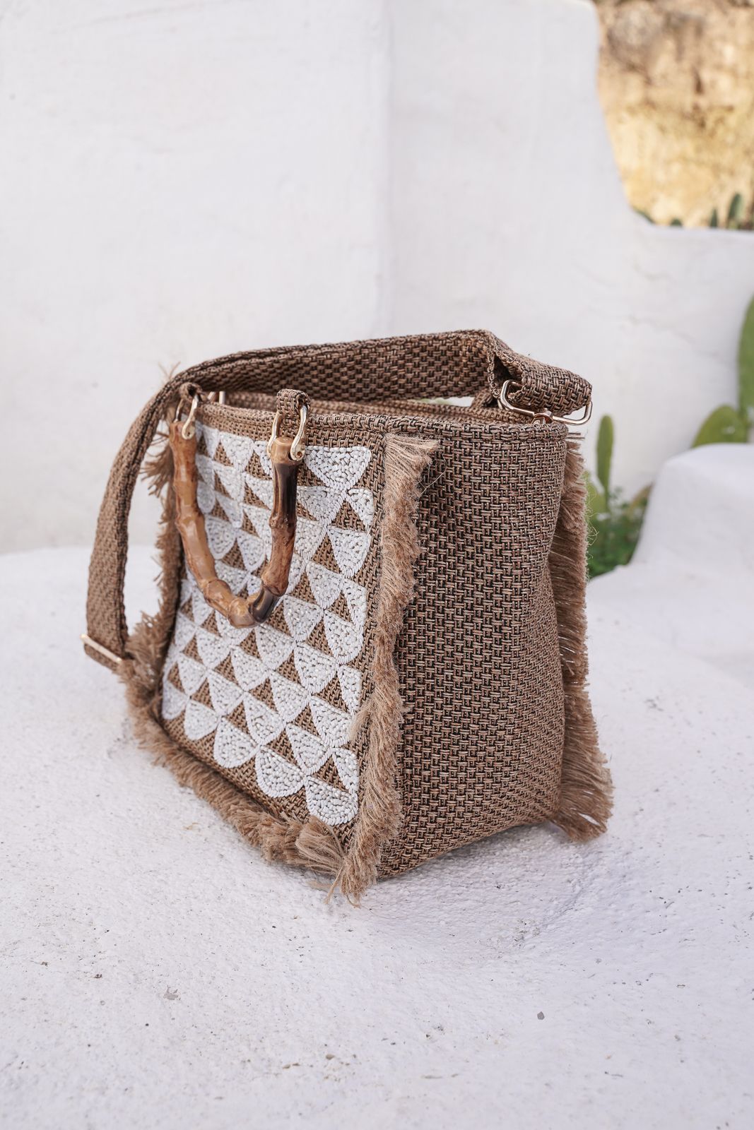 Scalloped Sequin Bag in White