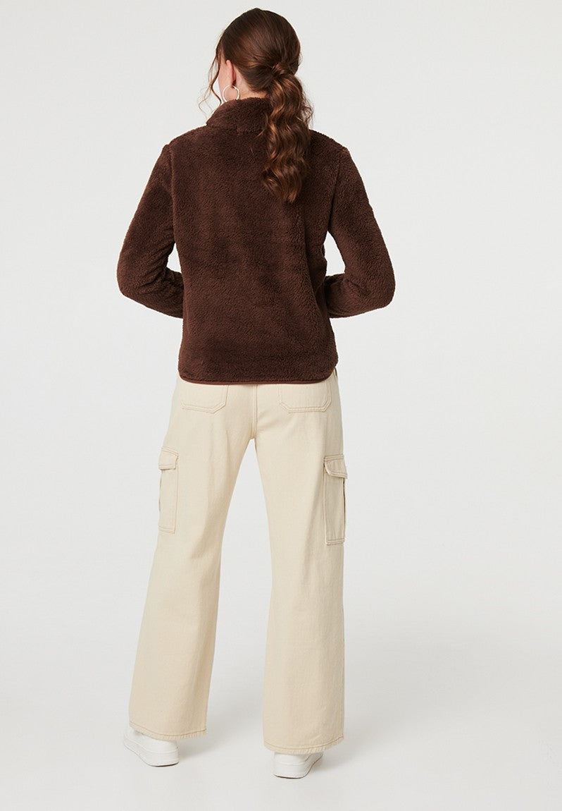 Zip Up Teddy Jacket in Chocolate