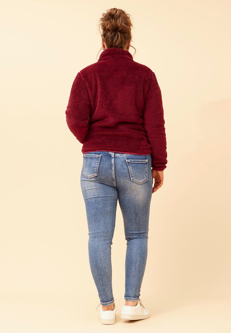 Zip Up Teddy Jacket in Red