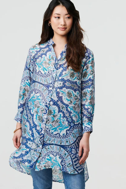Paisley Long Sleeve Tunic Shirt in Blue