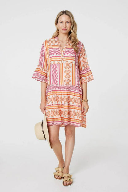 Stella Morgan Tiered Dress in Orange / Pink