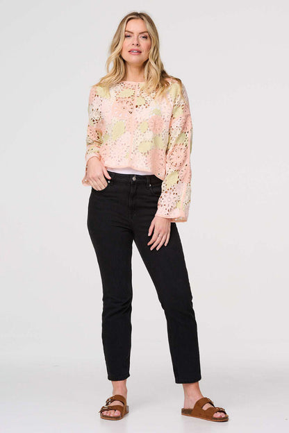 Floral Crochet Top in Peach / Green