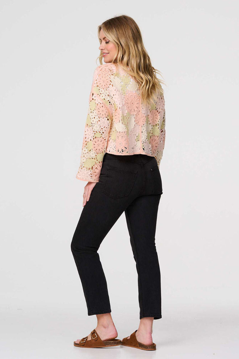 Floral Crochet Top in Peach / Green