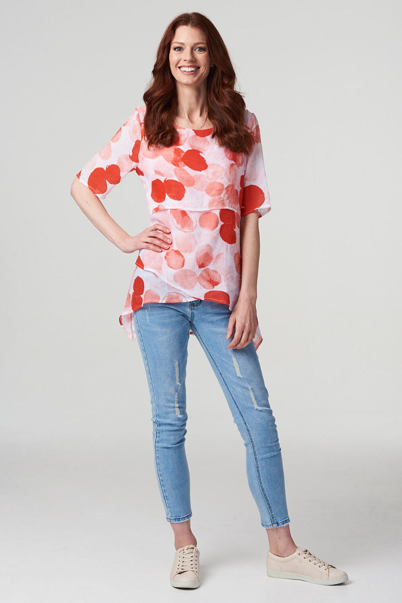 Polka Dot Tiered Layer Blouse in Coral