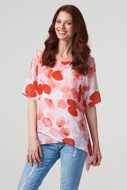 Polka Dot Tiered Layer Blouse in Coral