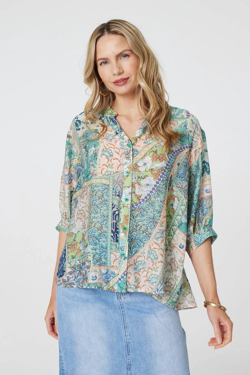 Puff Sleeve Paisley Print Top