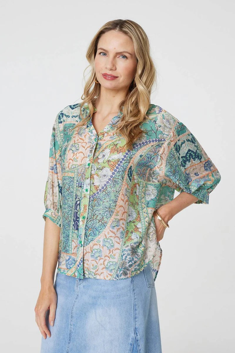 Puff Sleeve Paisley Print Top