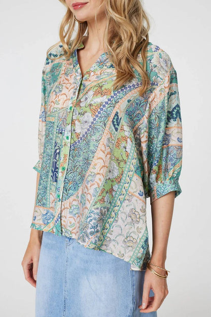 Puff Sleeve Paisley Print Top