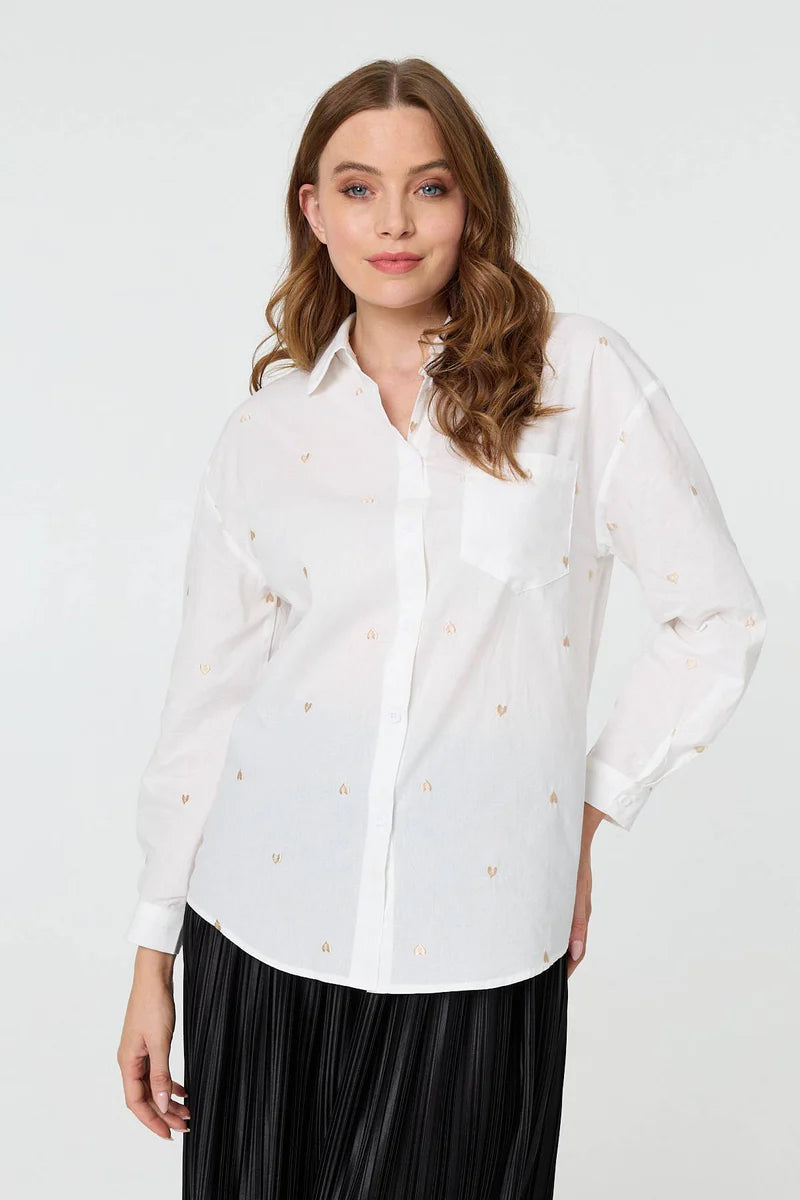 Boyfriend Heart Embroidered Shirt in White