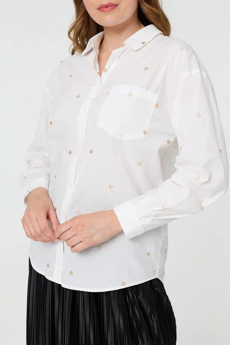Boyfriend Heart Embroidered Shirt in White
