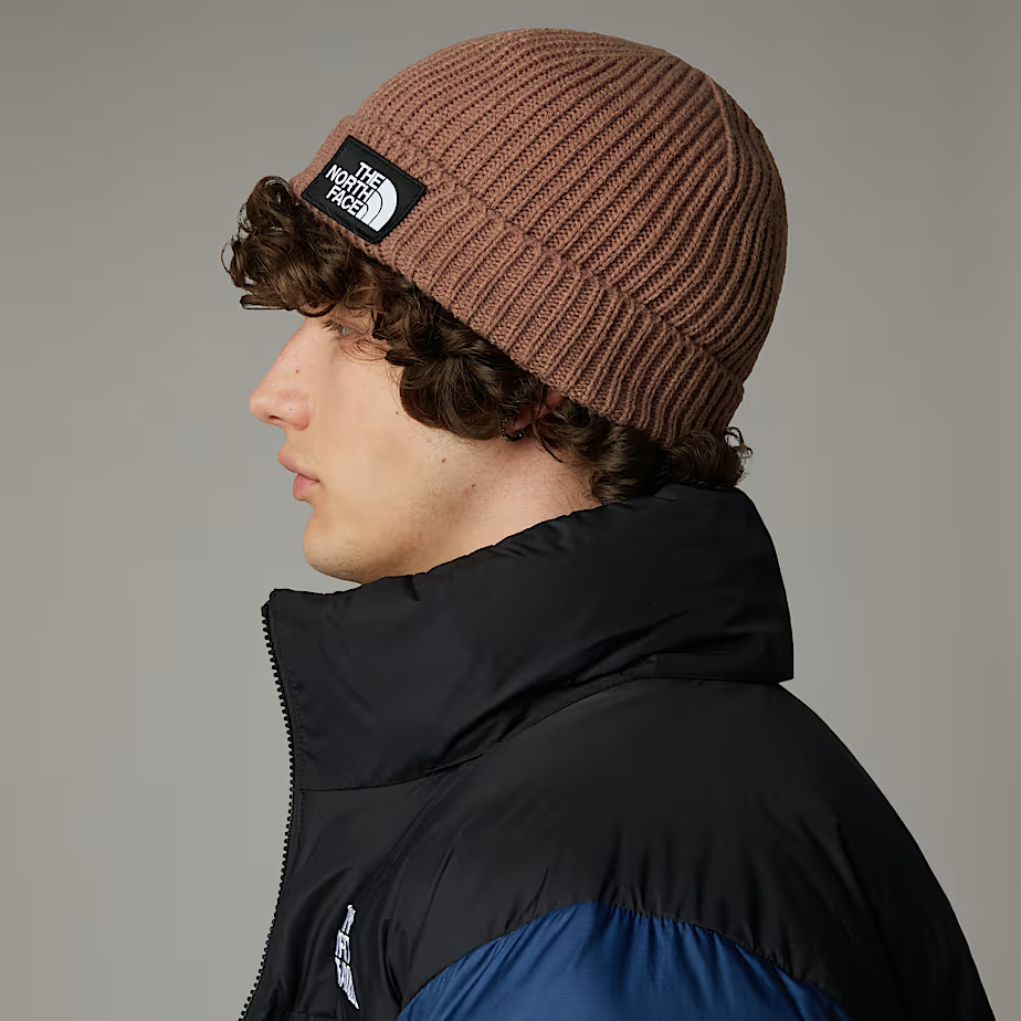 Box Cuffed Logo Beanie in Latte