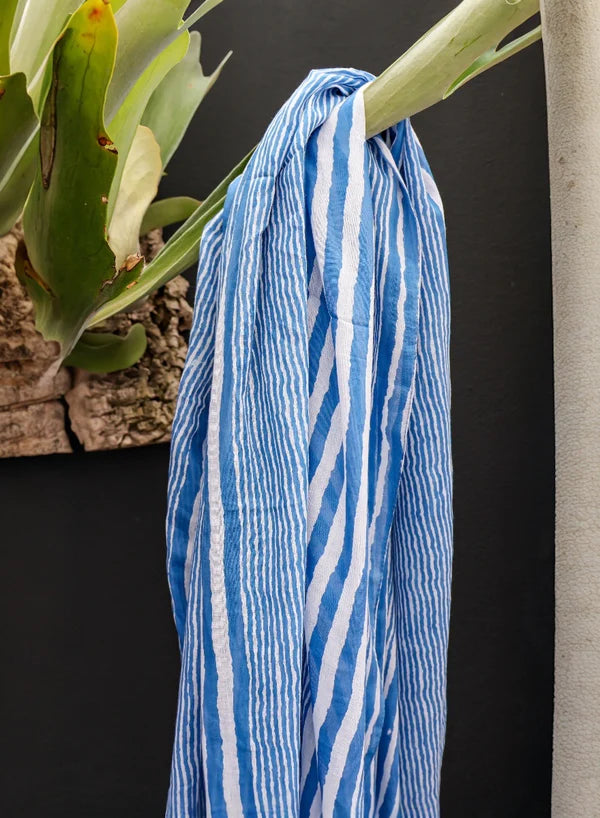 Capri Stripe Cotton Scarf in Azure
