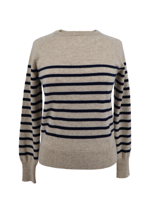 Pure Cashmere Striped Raglan Sleeve Sweater in Toast