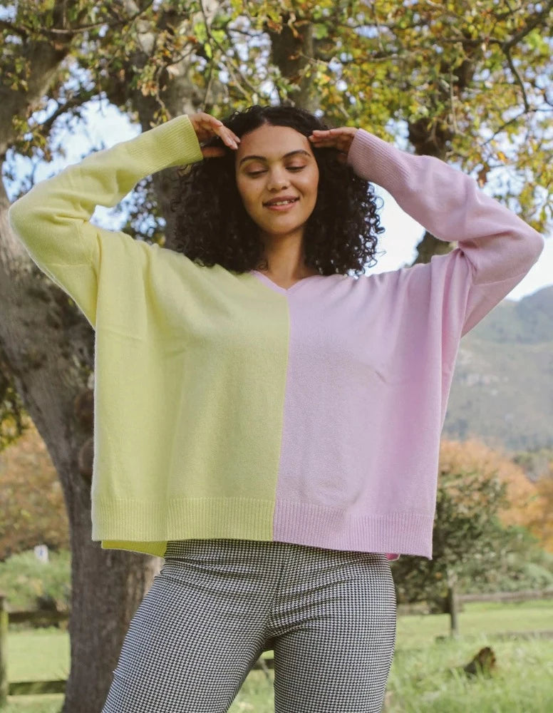 Cashmere Oversized Batwing V Neck Lilac Butter Sweater AP Jones