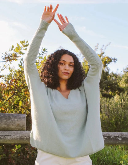 Cashmere Oversized Batwing V Neck Sage Sweater