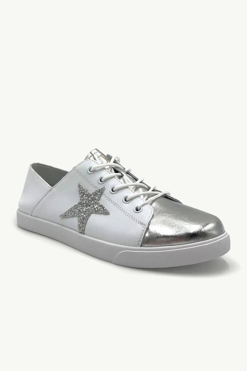 Vicki Leather Sneaker in White / Glitter
