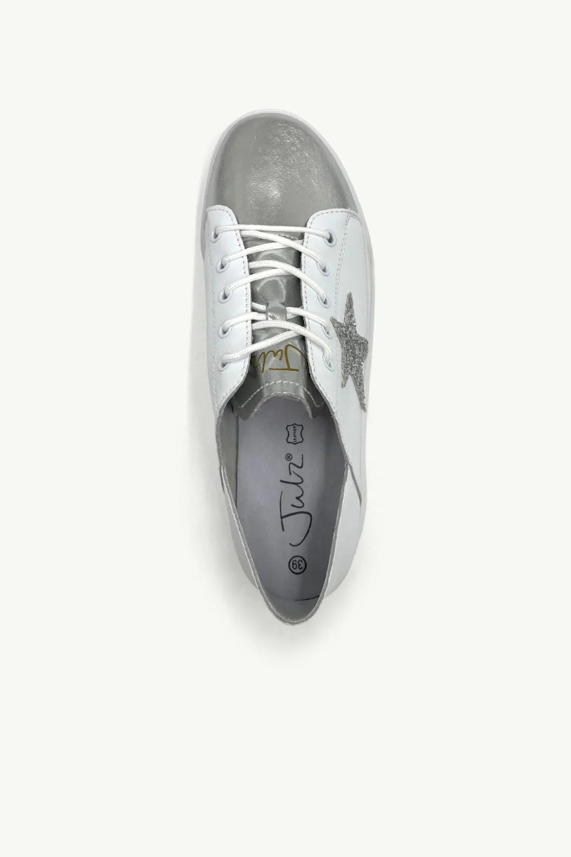 Vicki Leather Sneaker in White / Glitter